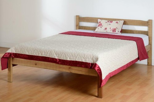 Waxed pine wooden bed - waxed, frame