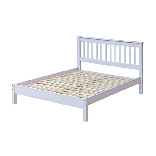 White wooden double bed frame - white,
