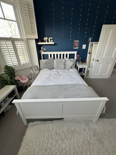 White wooden framed double bed - white,
